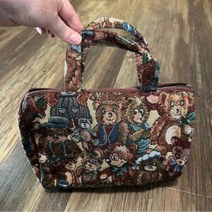 Tapestry Teddy Bear vintage handbag purse VTG tote bag
